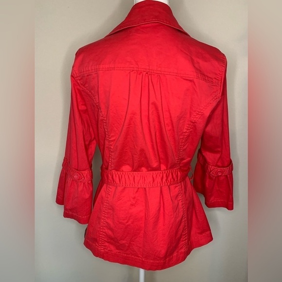 NWT Sonoma Women Belted Double Breasted Red Jacket Size Medium 3/4 Sleeve - Picture 2 of 7